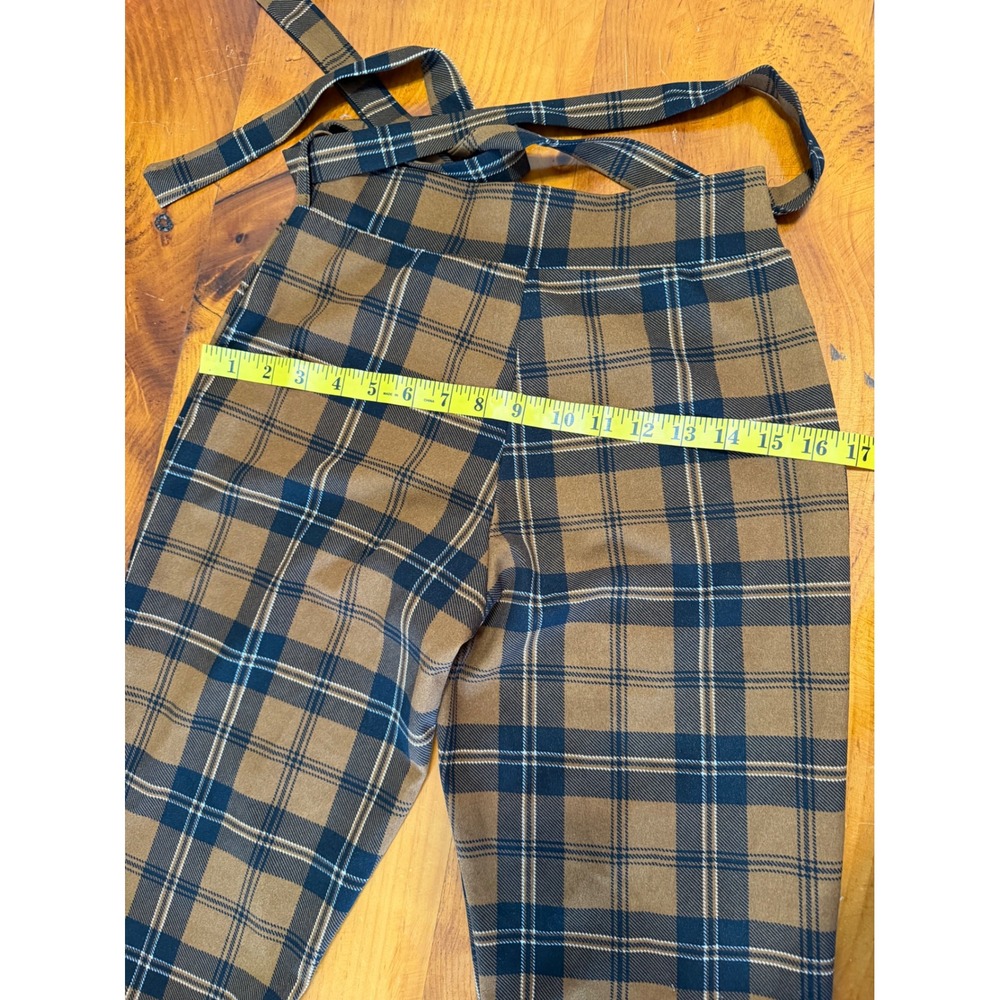 VTG Y2K Vamp Brown Plaid High Waisted Bell Bottom Pants w/ Tie Belt Small USA - Picture 6 of 7